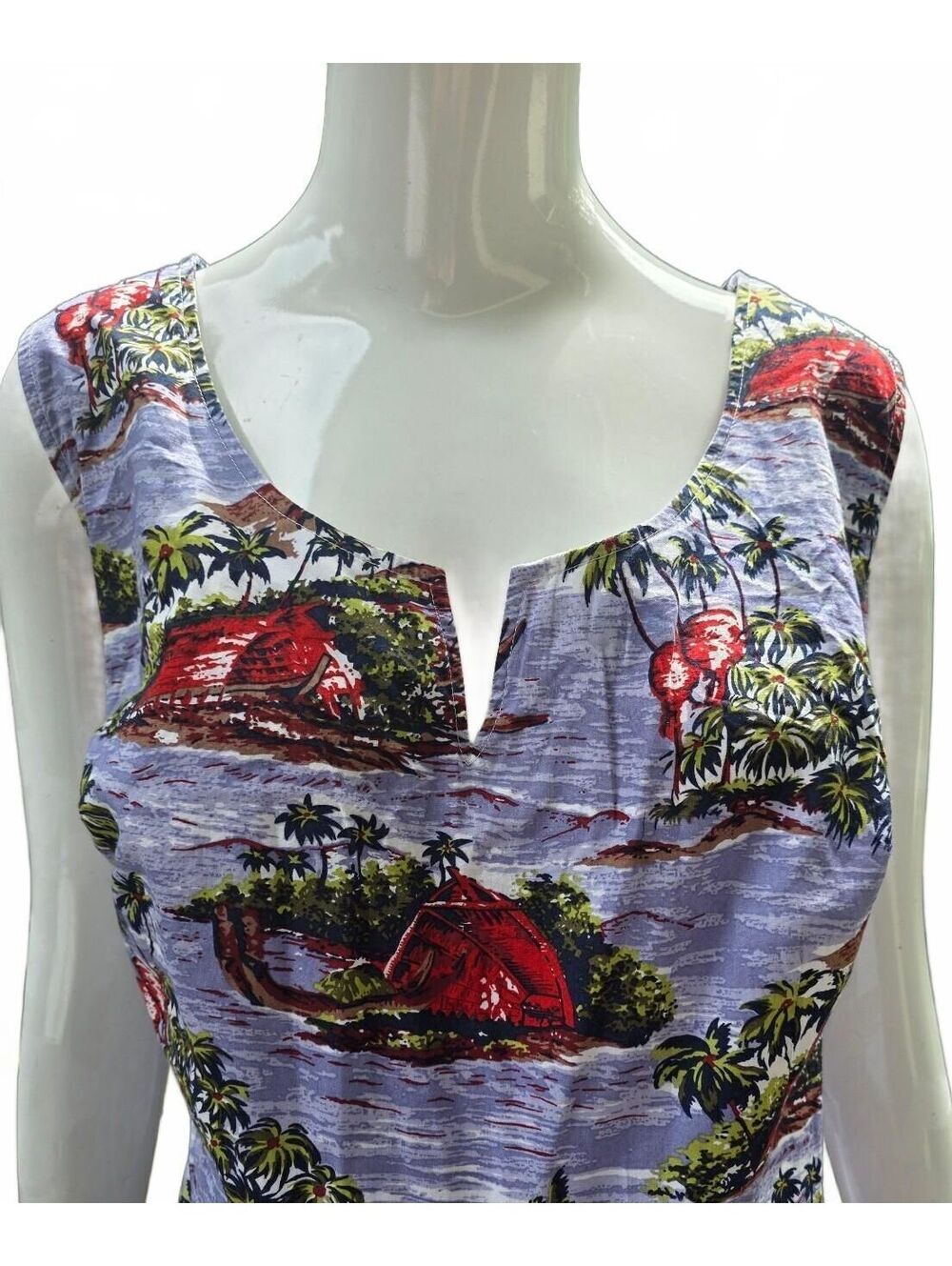 eShakti Cotton Island Print Empire Waist Cutout Neckline Dress Pockets  XXL - Picture 9 of 15